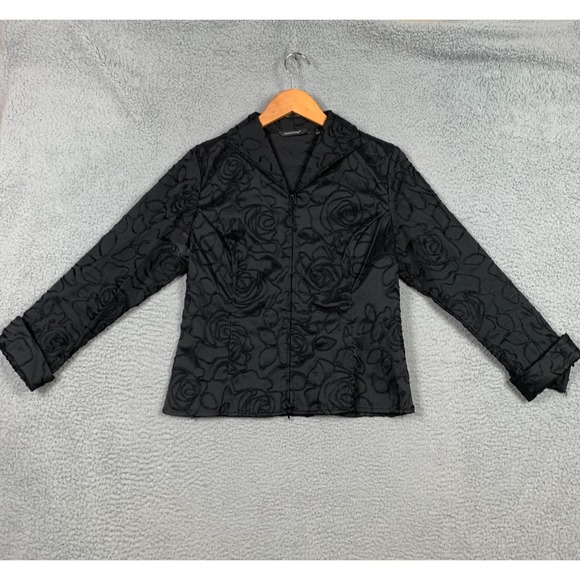 Samuel Dong Jackets & Blazers - Samuel Dong Jacket Womens Medium Black Floral Textured Embroidered Zip‎ Up Artsy